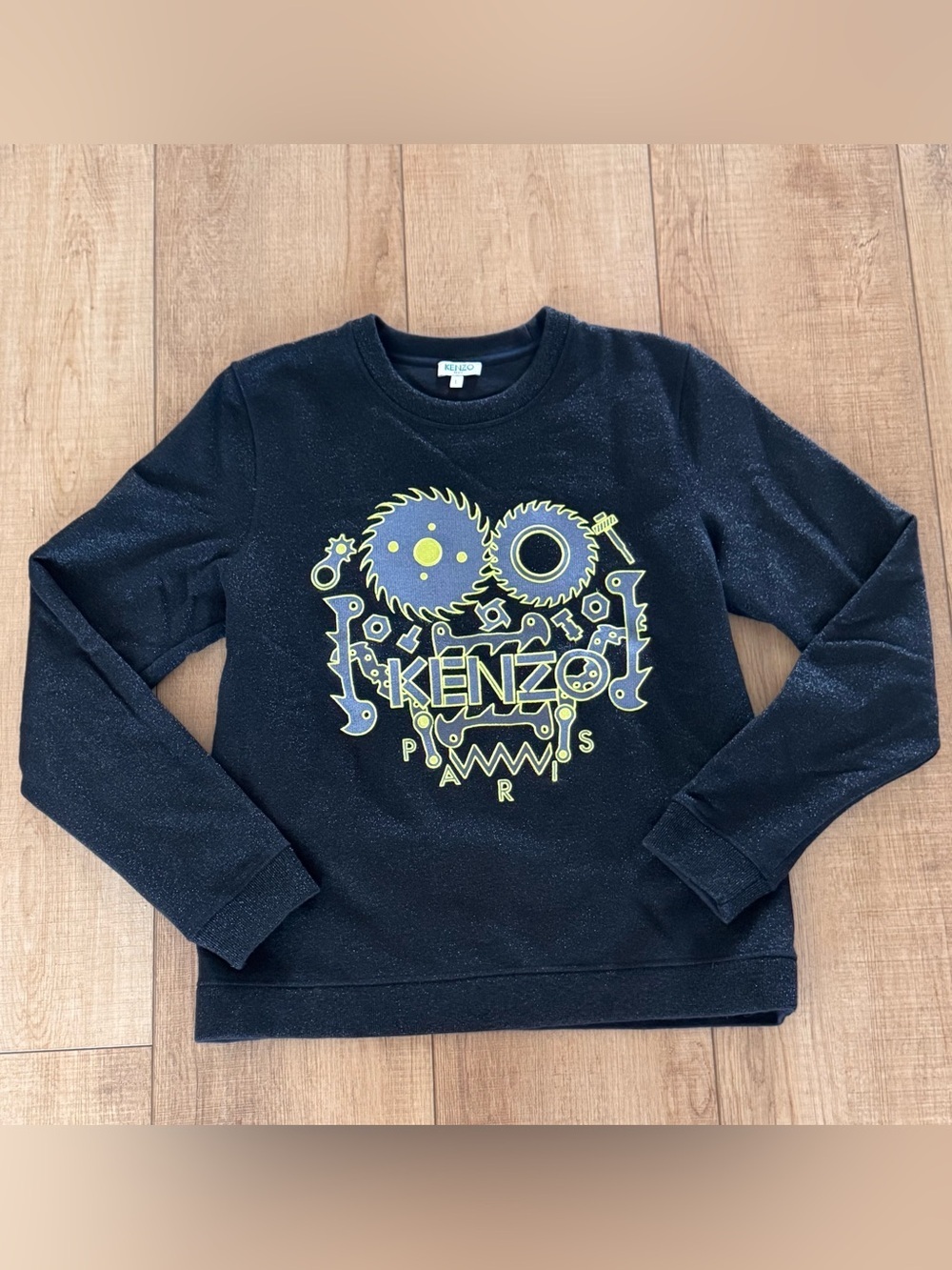 Kenzo Paris Black Metallic Gear Face Sweatshirt Women’s L NWOT Streetwear
